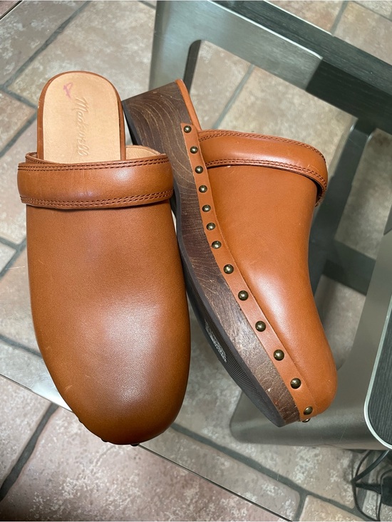 Madewell Shoes - Madewell Cognac Leather Studded Clog Mules